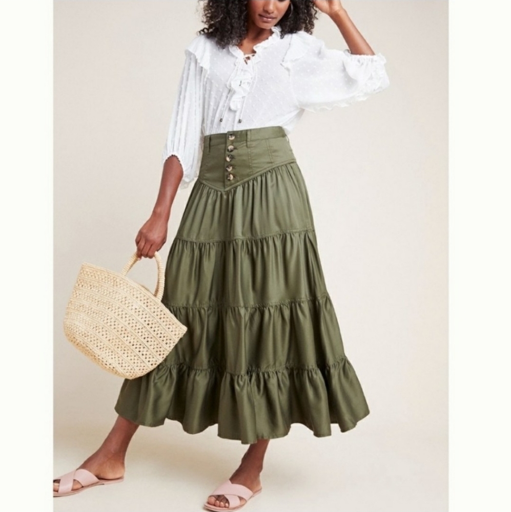 Anthropologie Lainey Tiered Maxi Skirt